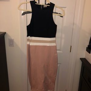 Never worn - black, blush and beige midi dress